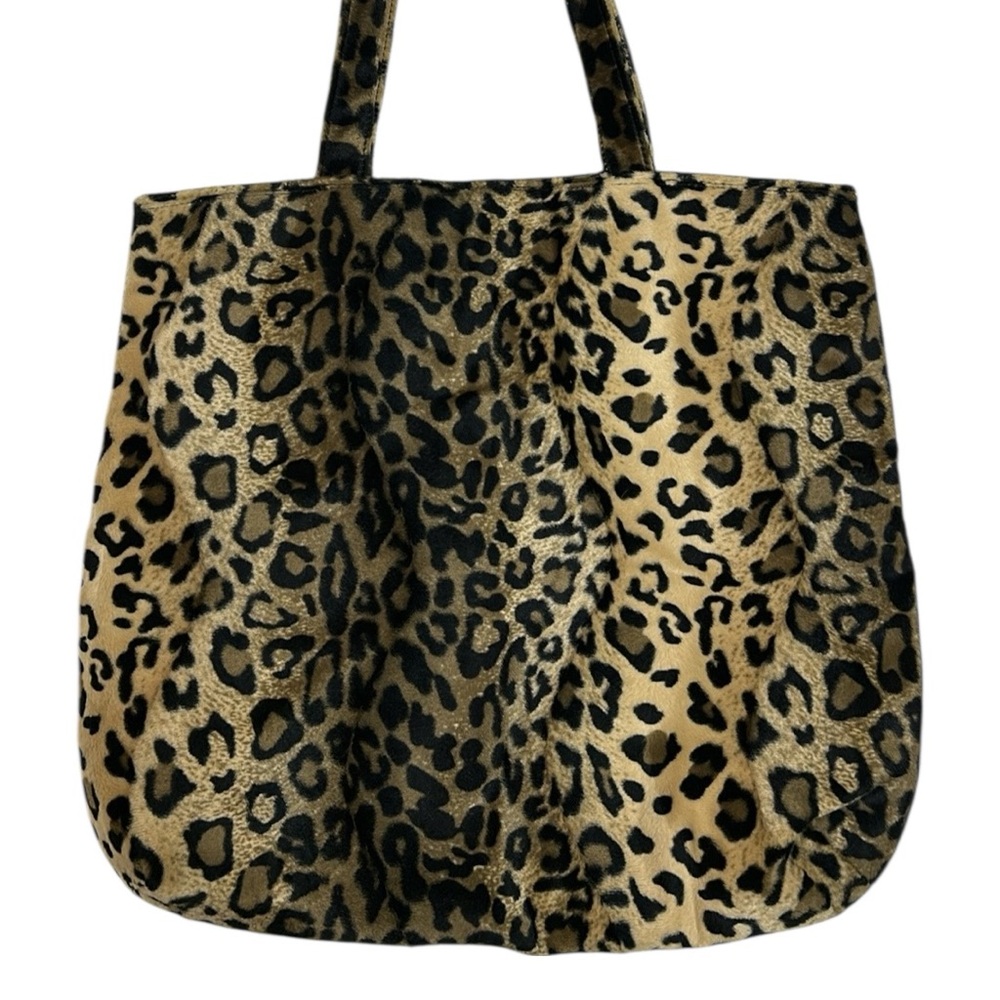 Large Animal Print Leopard Faux Fur Zip Top Tote Bag